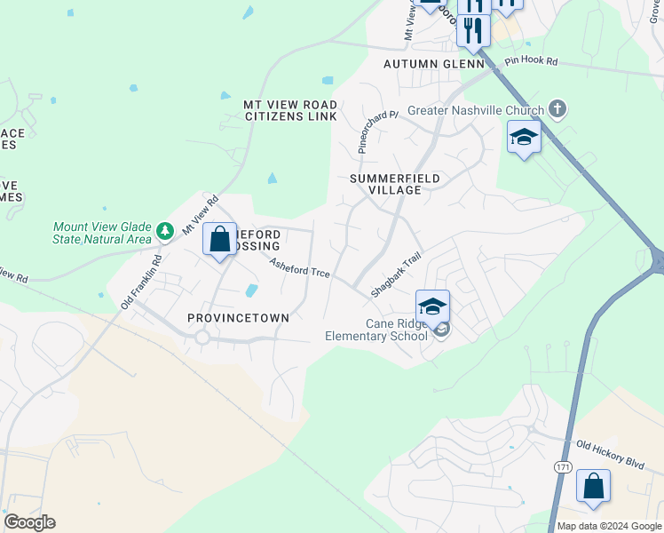map of restaurants, bars, coffee shops, grocery stores, and more near 3813 Asheford Trace in Antioch