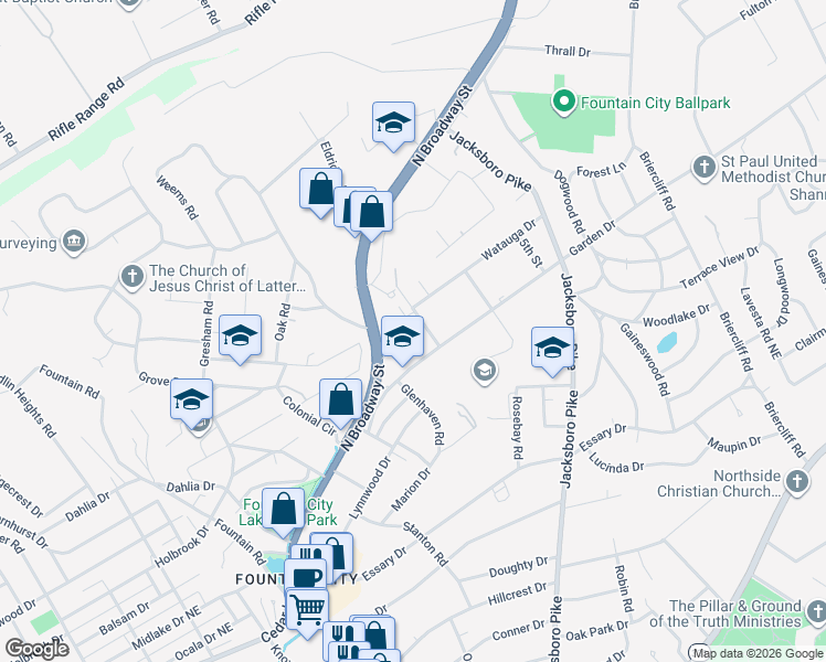 map of restaurants, bars, coffee shops, grocery stores, and more near 113 Templeton Road in Knoxville