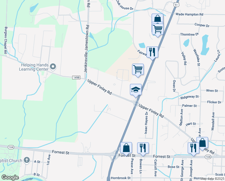 map of restaurants, bars, coffee shops, grocery stores, and more near 1995 Upper Finley Road in Dyersburg
