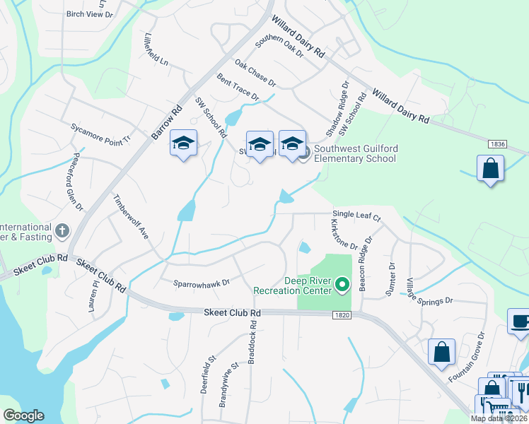 map of restaurants, bars, coffee shops, grocery stores, and more near 3601 Single Leaf Court in High Point