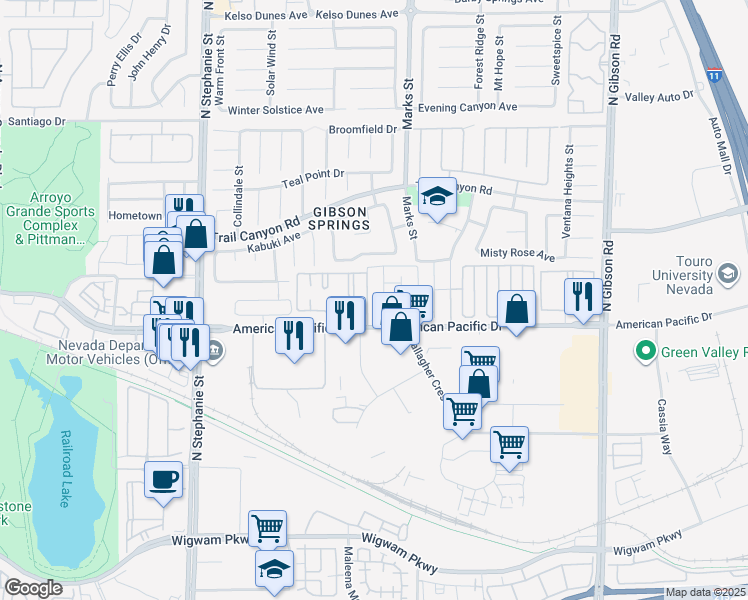 map of restaurants, bars, coffee shops, grocery stores, and more near 202 Twin Creek in Henderson