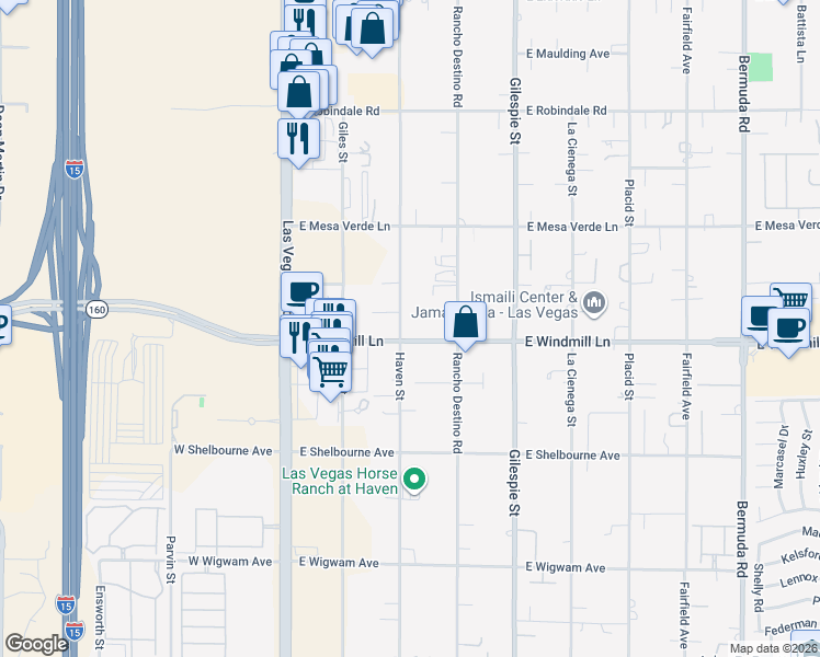 map of restaurants, bars, coffee shops, grocery stores, and more near 110 East Windmill Lane in Las Vegas