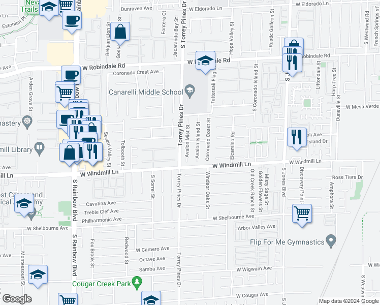 map of restaurants, bars, coffee shops, grocery stores, and more near 8048 Avalon Mist Street in Las Vegas