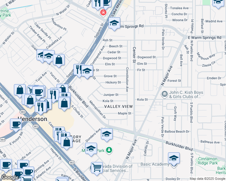 map of restaurants, bars, coffee shops, grocery stores, and more near 2 Ivy Street in Henderson