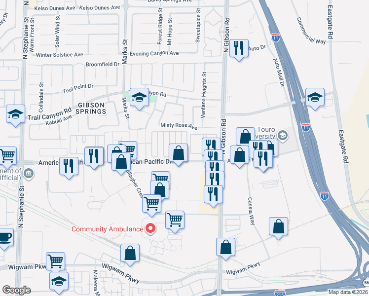 map of restaurants, bars, coffee shops, grocery stores, and more near 1000 American Pacific Drive in Henderson