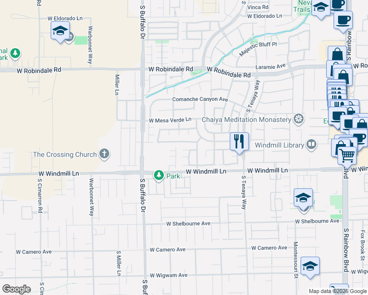 map of restaurants, bars, coffee shops, grocery stores, and more near 7584 Pioneer Ranch Avenue in Las Vegas