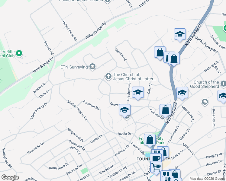 map of restaurants, bars, coffee shops, grocery stores, and more near 6023 Grove Drive in Knoxville