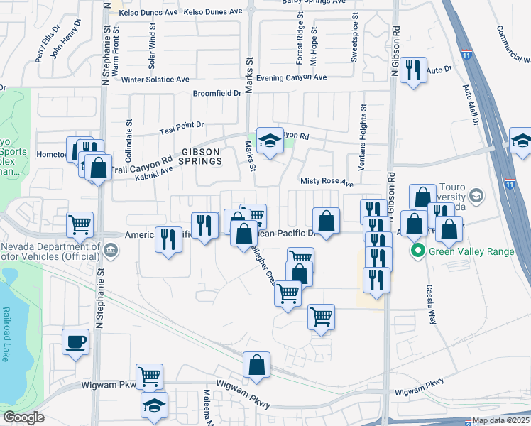 map of restaurants, bars, coffee shops, grocery stores, and more near 205 Teller Street in Henderson