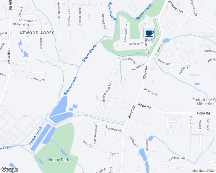 map of restaurants, bars, coffee shops, grocery stores, and more near 3914 Heather View Lane in Winston-Salem