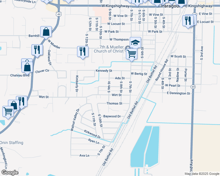 map of restaurants, bars, coffee shops, grocery stores, and more near 1313 South 9th Street in Paragould
