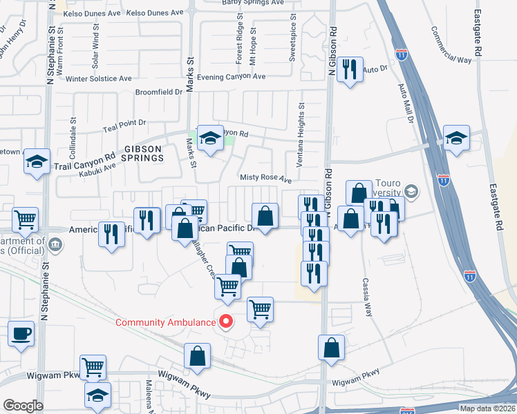 map of restaurants, bars, coffee shops, grocery stores, and more near 205 Luninborg Street in Henderson