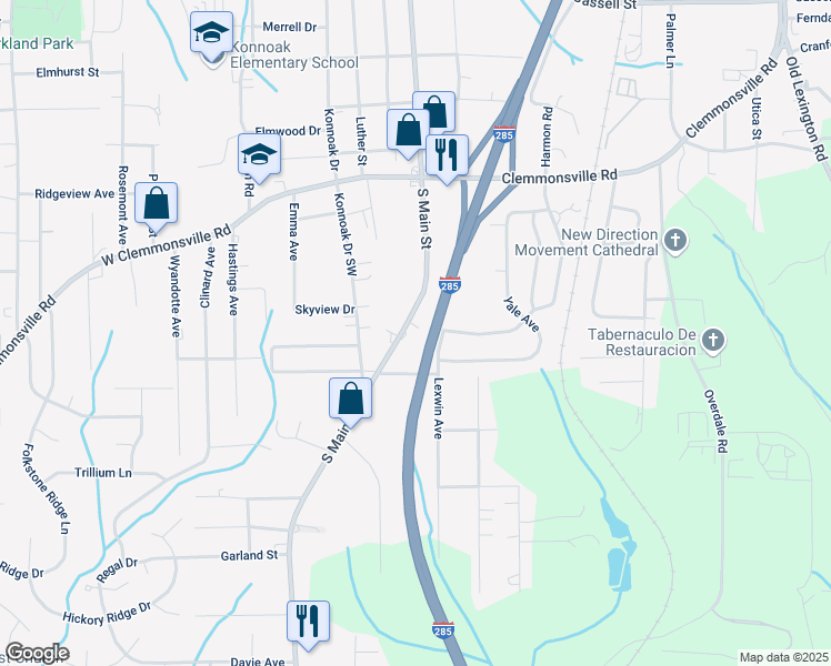 map of restaurants, bars, coffee shops, grocery stores, and more near 3680 Cornell Boulevard in Winston-Salem