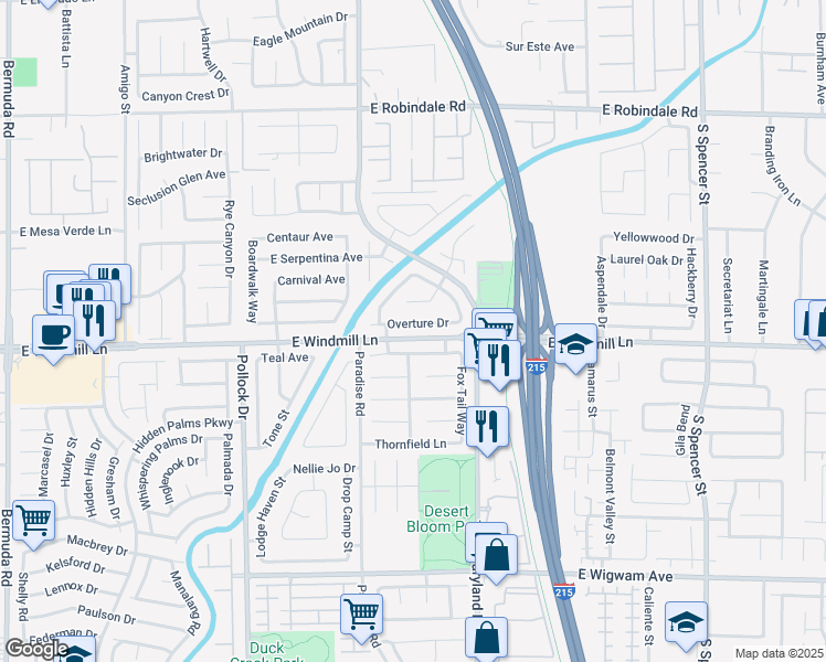 map of restaurants, bars, coffee shops, grocery stores, and more near 1095 East Adelman Drive in Las Vegas