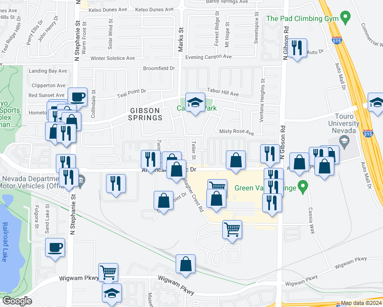map of restaurants, bars, coffee shops, grocery stores, and more near 207 Teller Street in Henderson