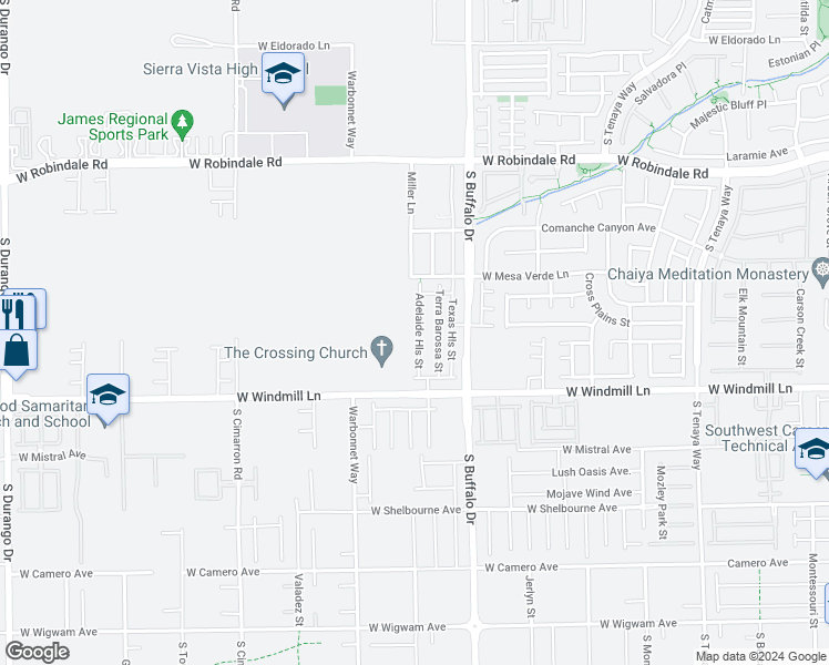 map of restaurants, bars, coffee shops, grocery stores, and more near 8003 Adelaide Hills Street in Las Vegas