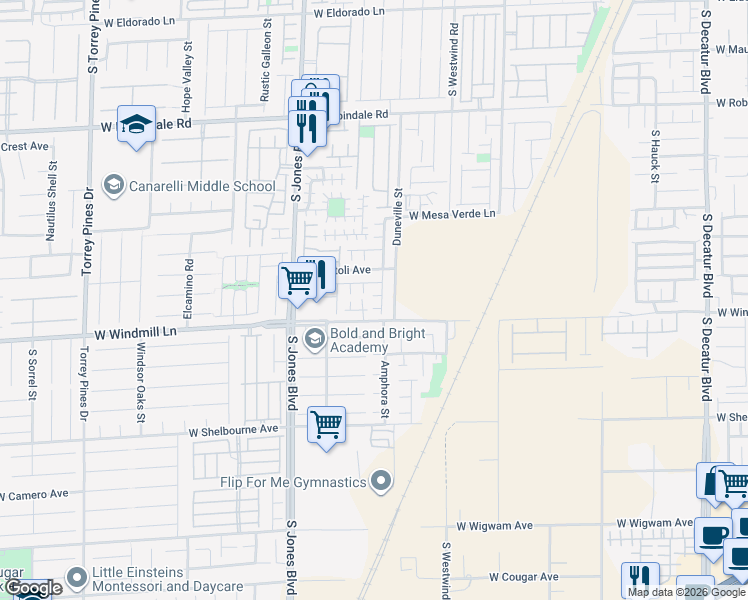 map of restaurants, bars, coffee shops, grocery stores, and more near 5892 Secret Island Drive in Las Vegas