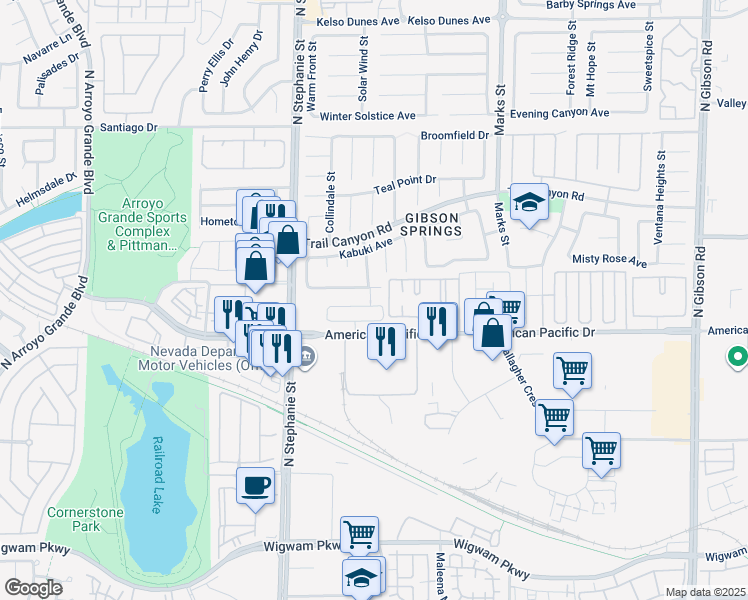 map of restaurants, bars, coffee shops, grocery stores, and more near 1318 Reef Point Avenue in Henderson