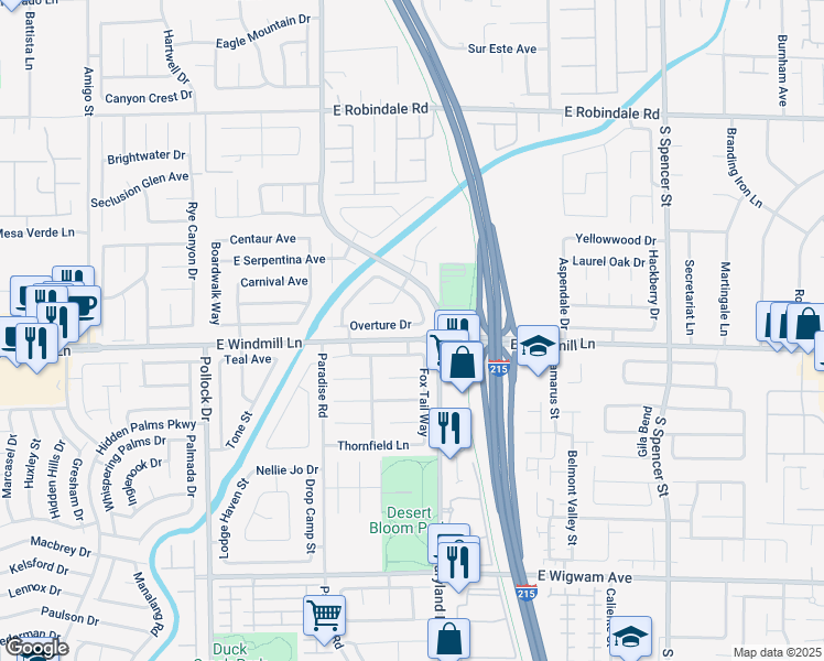 map of restaurants, bars, coffee shops, grocery stores, and more near 1147 Overture Drive in Las Vegas