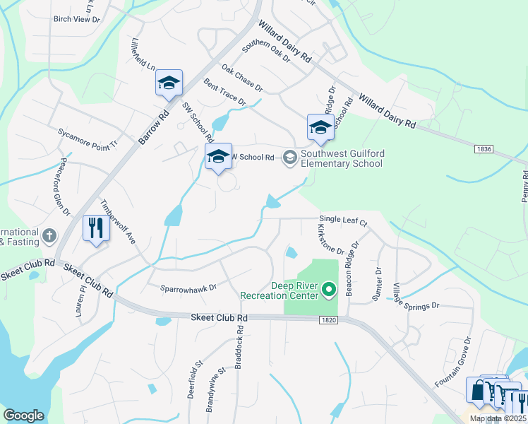 map of restaurants, bars, coffee shops, grocery stores, and more near 3611 Single Leaf Court in High Point