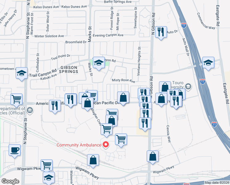 map of restaurants, bars, coffee shops, grocery stores, and more near 208 Winterport Street in Henderson