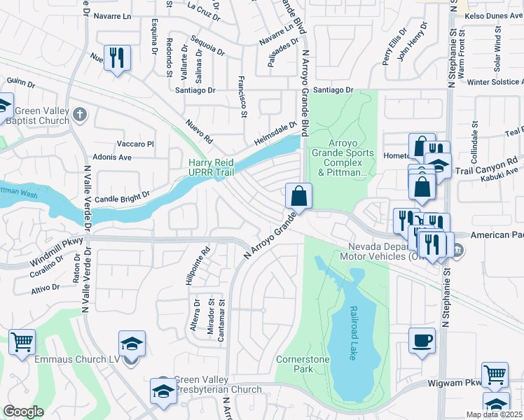 map of restaurants, bars, coffee shops, grocery stores, and more near 1613 Cave Spring Drive in Henderson