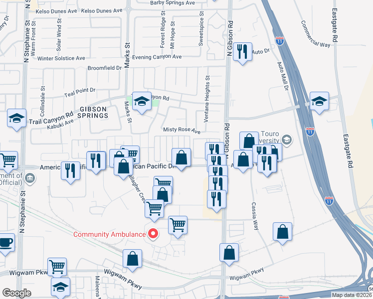 map of restaurants, bars, coffee shops, grocery stores, and more near 208 Genesee Point Street in Henderson