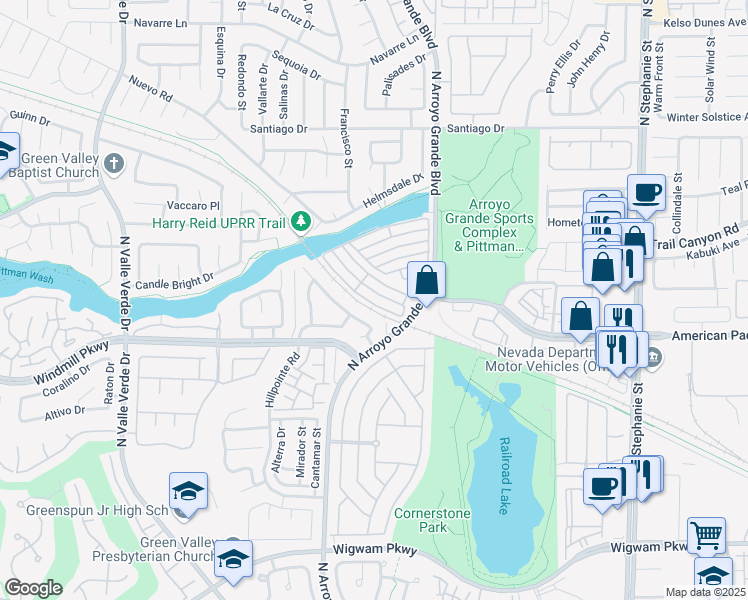 map of restaurants, bars, coffee shops, grocery stores, and more near 1613 Cave Spring Drive in Henderson