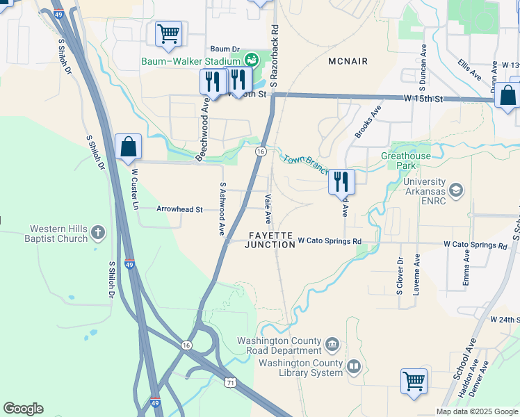 map of restaurants, bars, coffee shops, grocery stores, and more near 1437 Sligo Street in Fayetteville