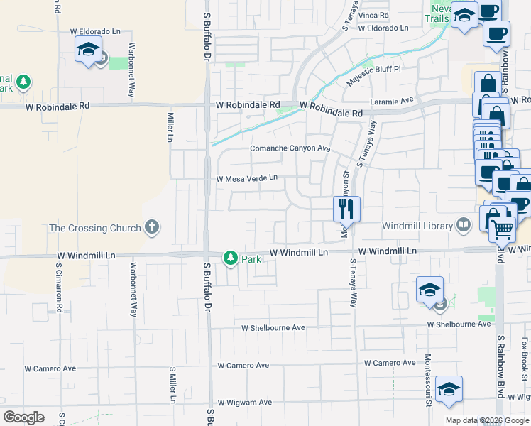 map of restaurants, bars, coffee shops, grocery stores, and more near 7584 Pioneer Ranch Avenue in Las Vegas