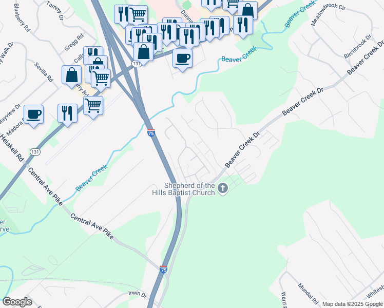 map of restaurants, bars, coffee shops, grocery stores, and more near 7147 High Alpine Lane in Knoxville