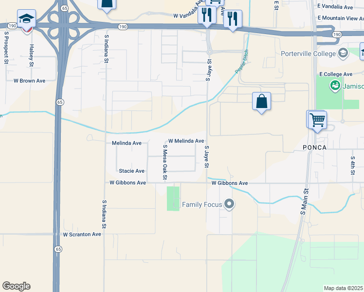 map of restaurants, bars, coffee shops, grocery stores, and more near 508 West Melinda Avenue in Porterville