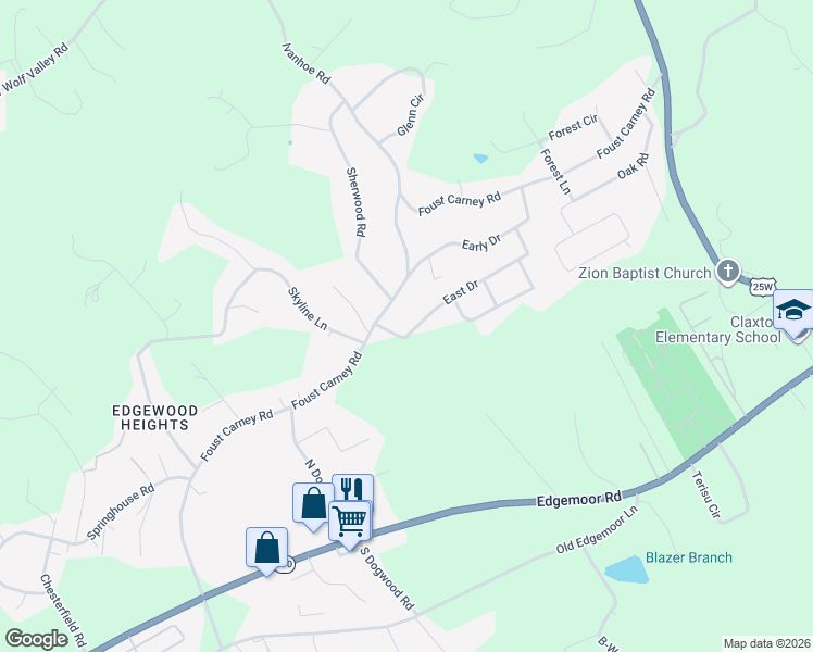 map of restaurants, bars, coffee shops, grocery stores, and more near 121 East Drive in Powell