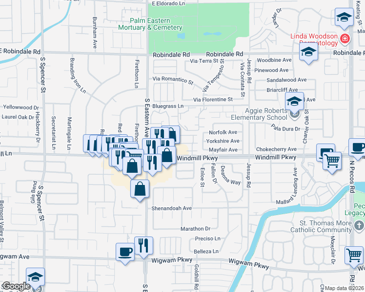 map of restaurants, bars, coffee shops, grocery stores, and more near 2619 Begonia Valley Avenue in Henderson