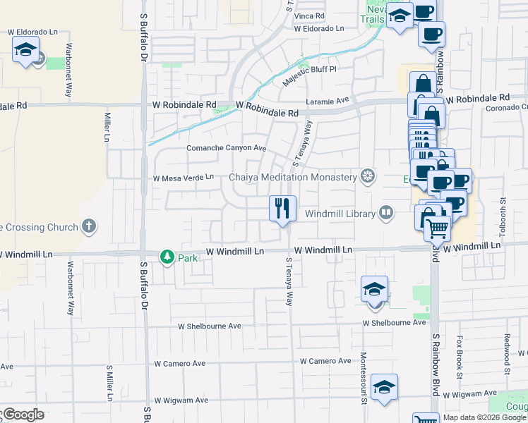 map of restaurants, bars, coffee shops, grocery stores, and more near 7427 Wagonwheel Ranch Way in Las Vegas