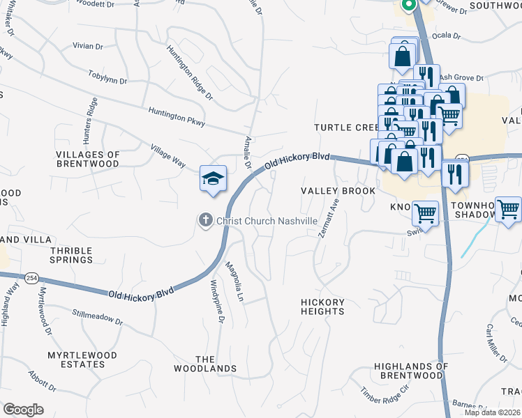 map of restaurants, bars, coffee shops, grocery stores, and more near 1000 Enclave Circle in Nashville