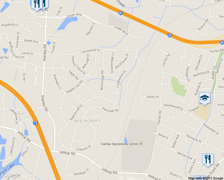 map of restaurants, bars, coffee shops, grocery stores, and more near 4 Wonderwood Court in Greensboro