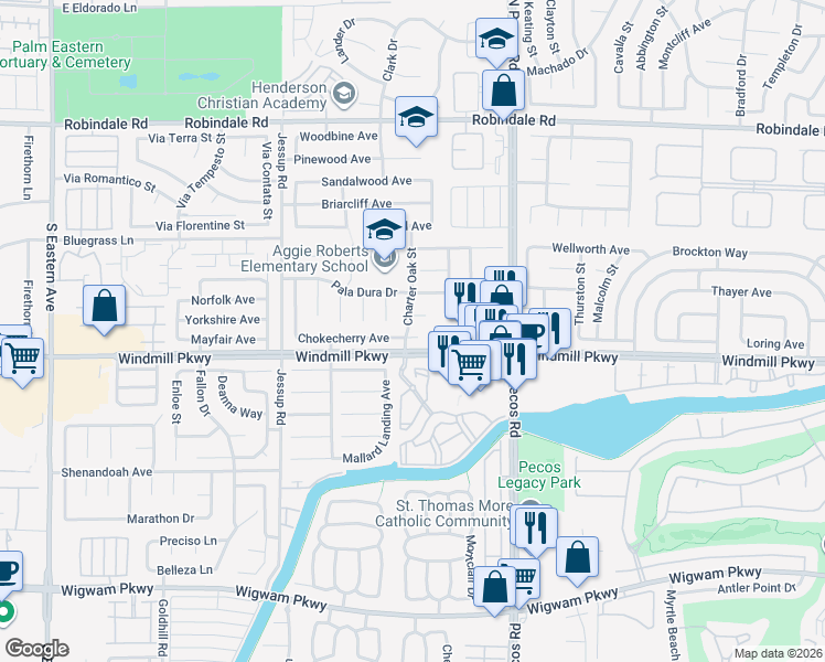 map of restaurants, bars, coffee shops, grocery stores, and more near 2705 Fan Palm Court in Henderson