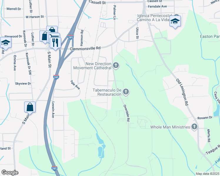 map of restaurants, bars, coffee shops, grocery stores, and more near 3905 Southdale Avenue in Winston-Salem