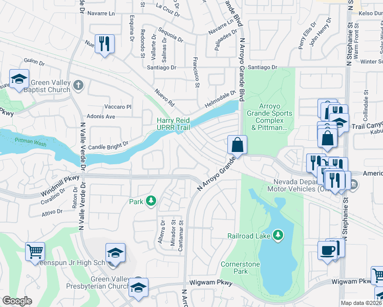 map of restaurants, bars, coffee shops, grocery stores, and more near 1632 Coyote Run Drive in Henderson