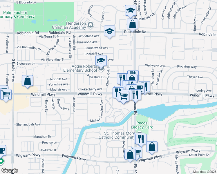 map of restaurants, bars, coffee shops, grocery stores, and more near 2705 Fan Palm Court in Henderson
