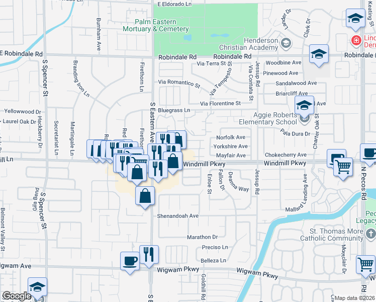 map of restaurants, bars, coffee shops, grocery stores, and more near 2658 Begonia Valley Avenue in Henderson