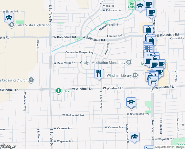 map of restaurants, bars, coffee shops, grocery stores, and more near 7446 Wagonwheel Ranch Way in Las Vegas