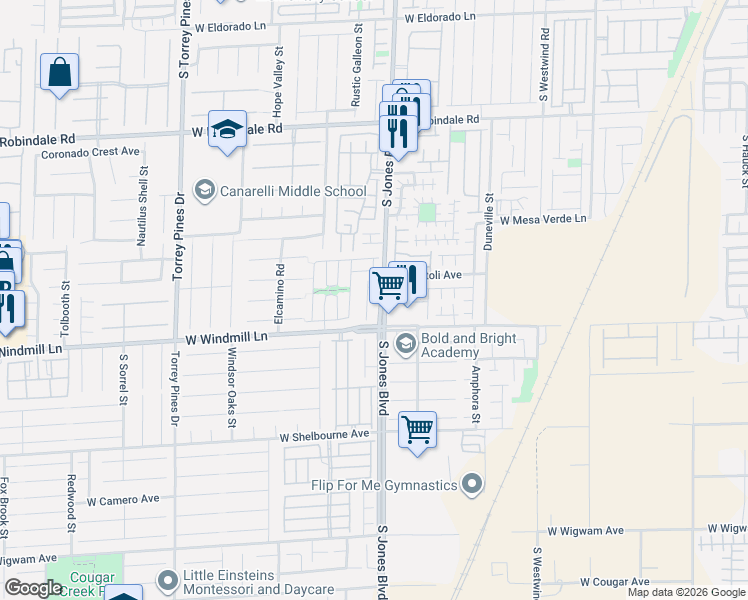 map of restaurants, bars, coffee shops, grocery stores, and more near 8046 Noble Ridge Street in Las Vegas