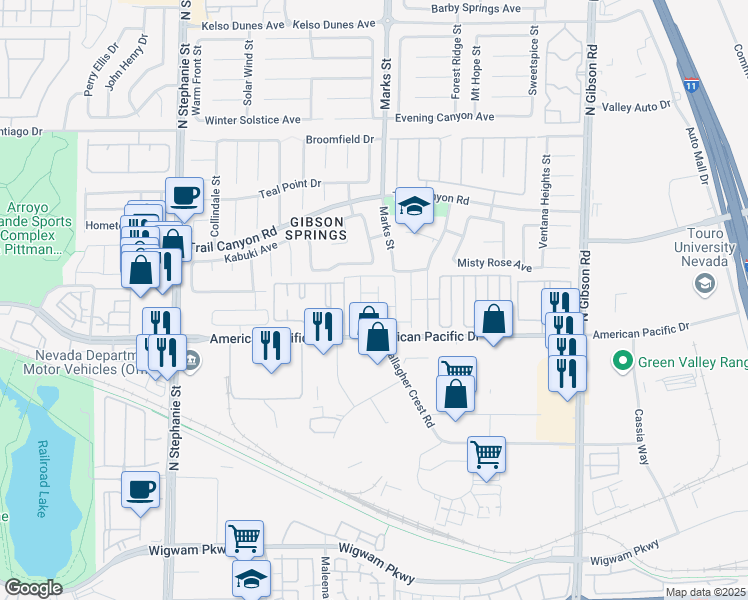 map of restaurants, bars, coffee shops, grocery stores, and more near 209 Alaska Jade Street in Henderson