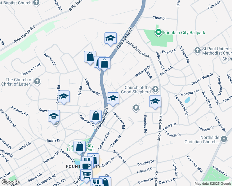 map of restaurants, bars, coffee shops, grocery stores, and more near 3232 Quiet Way in Knoxville