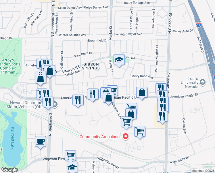 map of restaurants, bars, coffee shops, grocery stores, and more near 209 Alaska Jade Street in Henderson