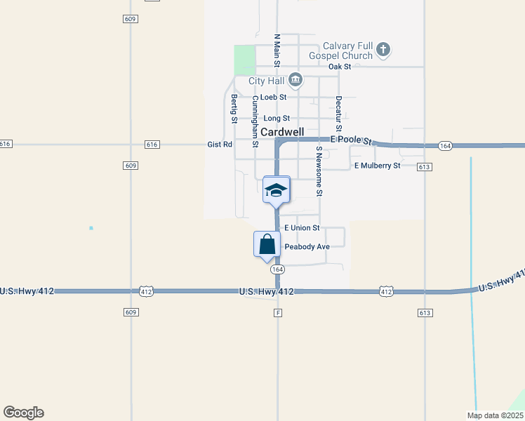map of restaurants, bars, coffee shops, grocery stores, and more near Cunningham St in Cardwell