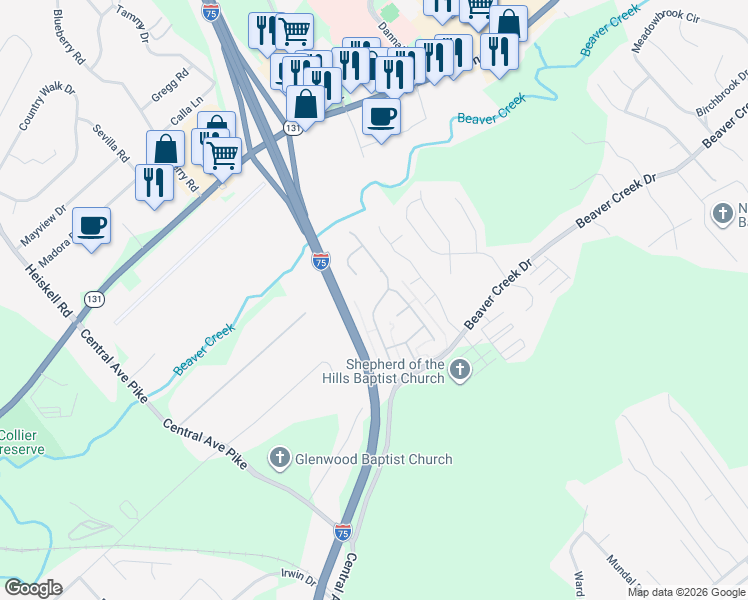 map of restaurants, bars, coffee shops, grocery stores, and more near 403 Toronto Lane in Knoxville