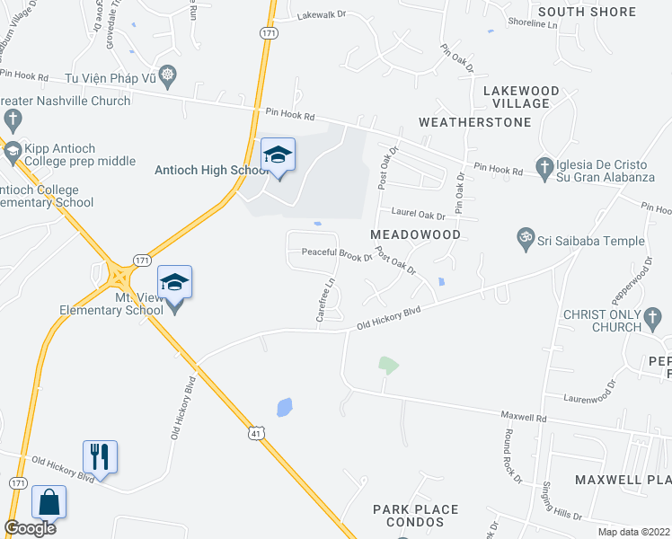 map of restaurants, bars, coffee shops, grocery stores, and more near 2020 Carefree Lane in Nashville