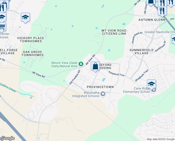 map of restaurants, bars, coffee shops, grocery stores, and more near 3412 Cainbrook Crossing in Nashville